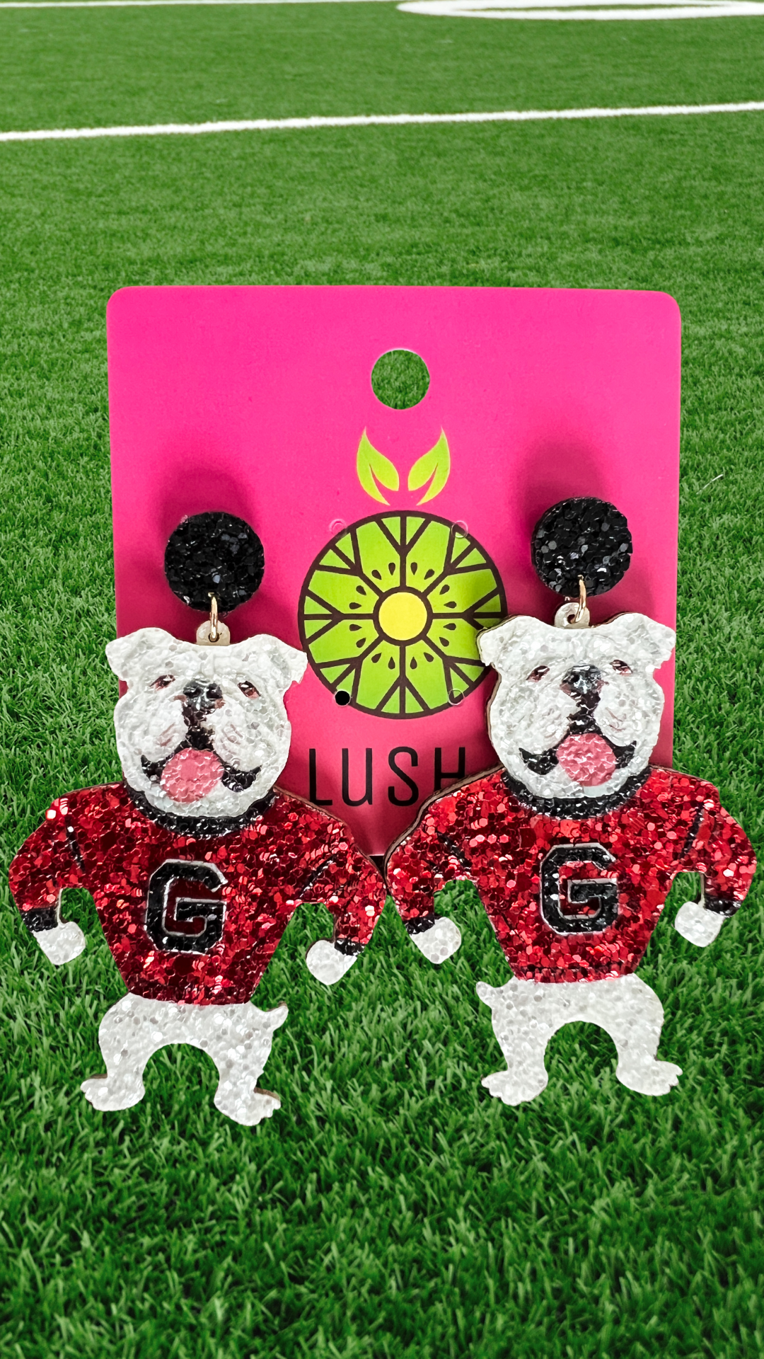 Standing Bulldog Glitter Earrings