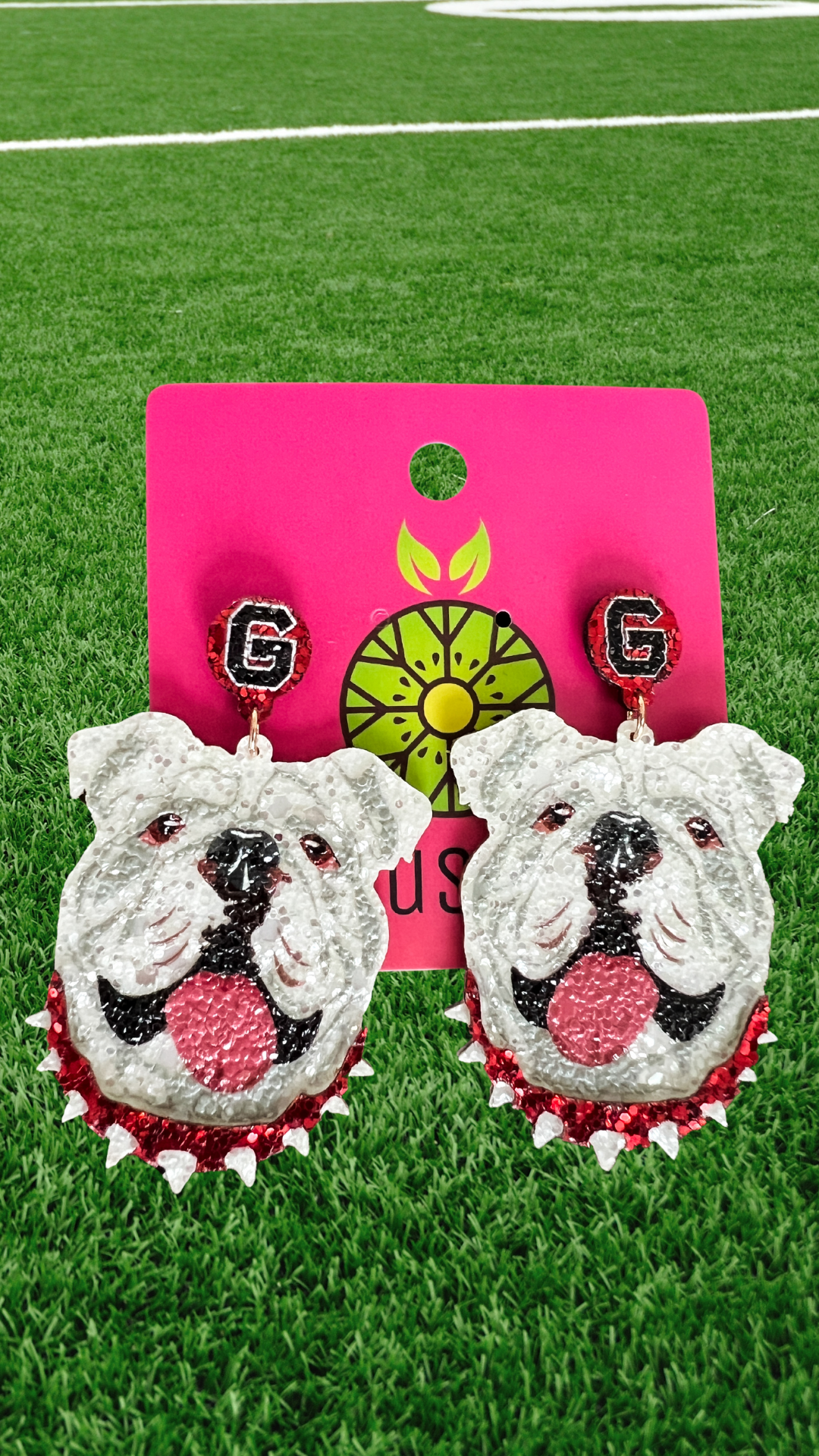 UGA White Glitter Earrings