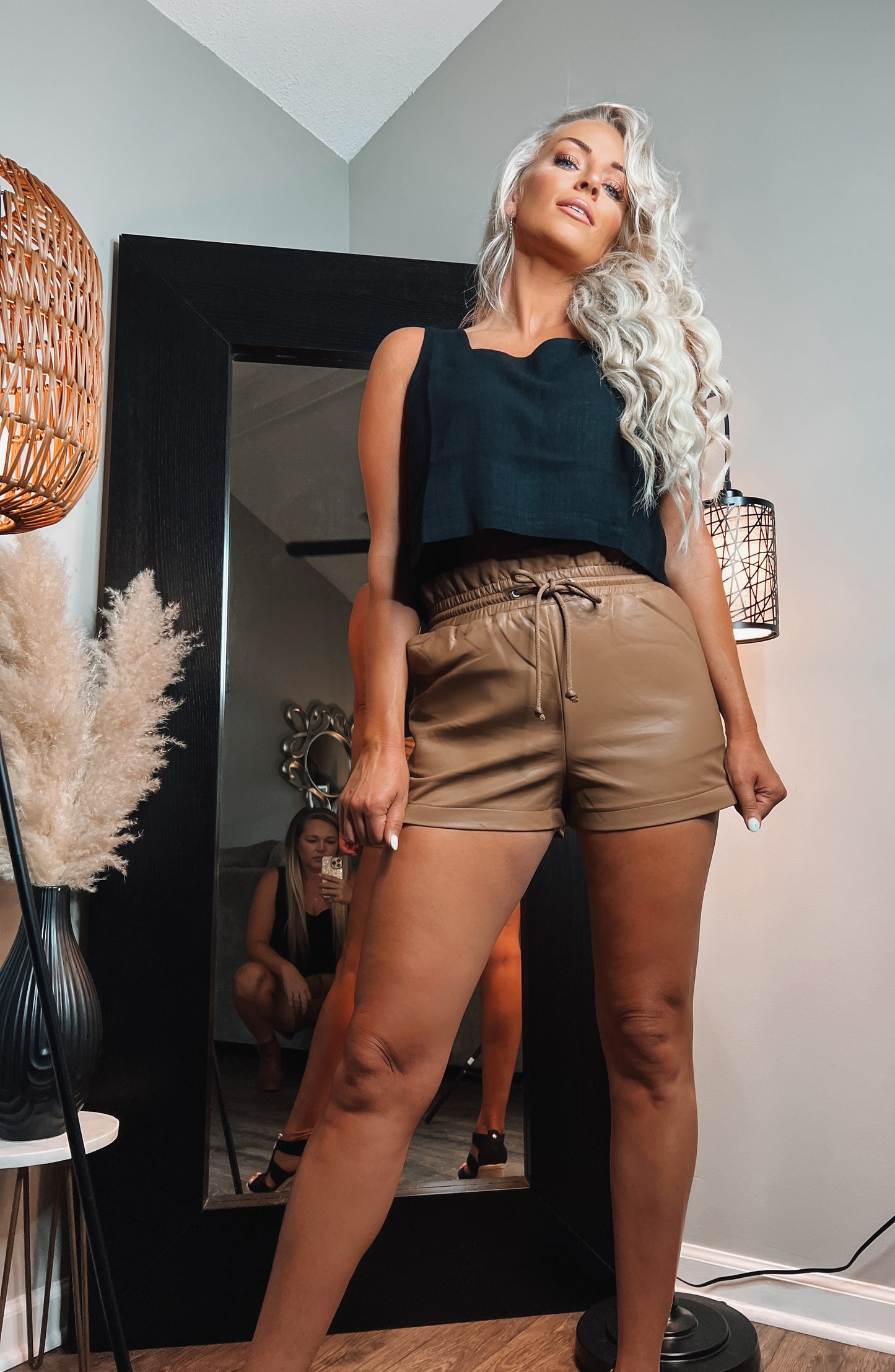 Latte Pleather High Waisted Shorts - The Lush Kiwi